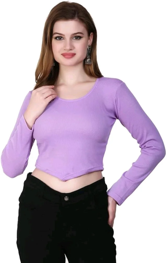 Ribbed deep Neck Crop top - Light Wisteria, S