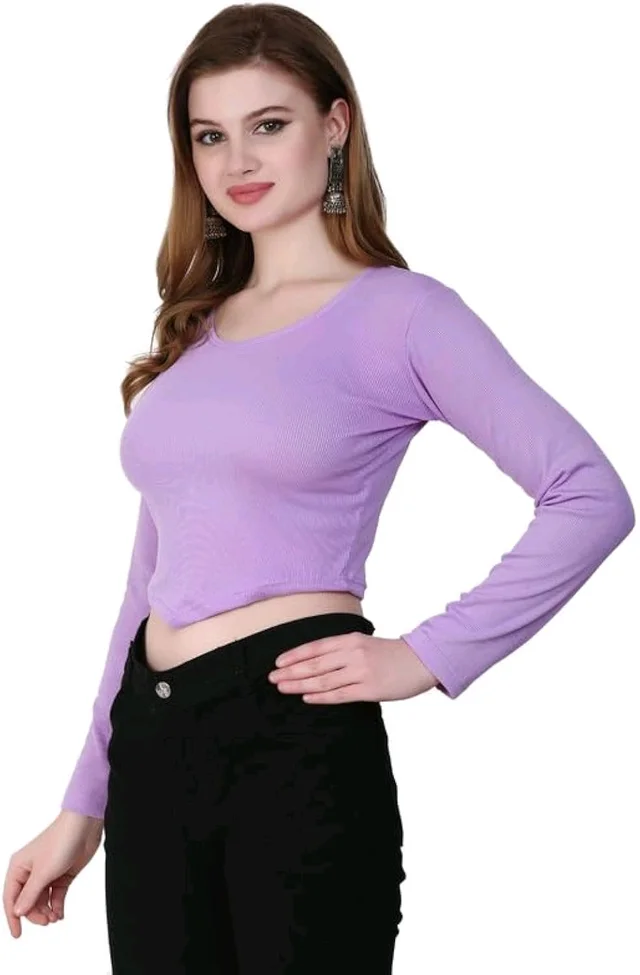 Ribbed deep Neck Crop top - Light Wisteria, S