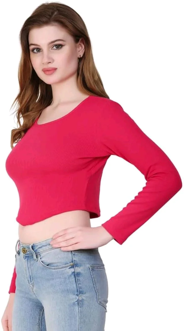 Ribbed deep Neck Crop top - Amaranth, S