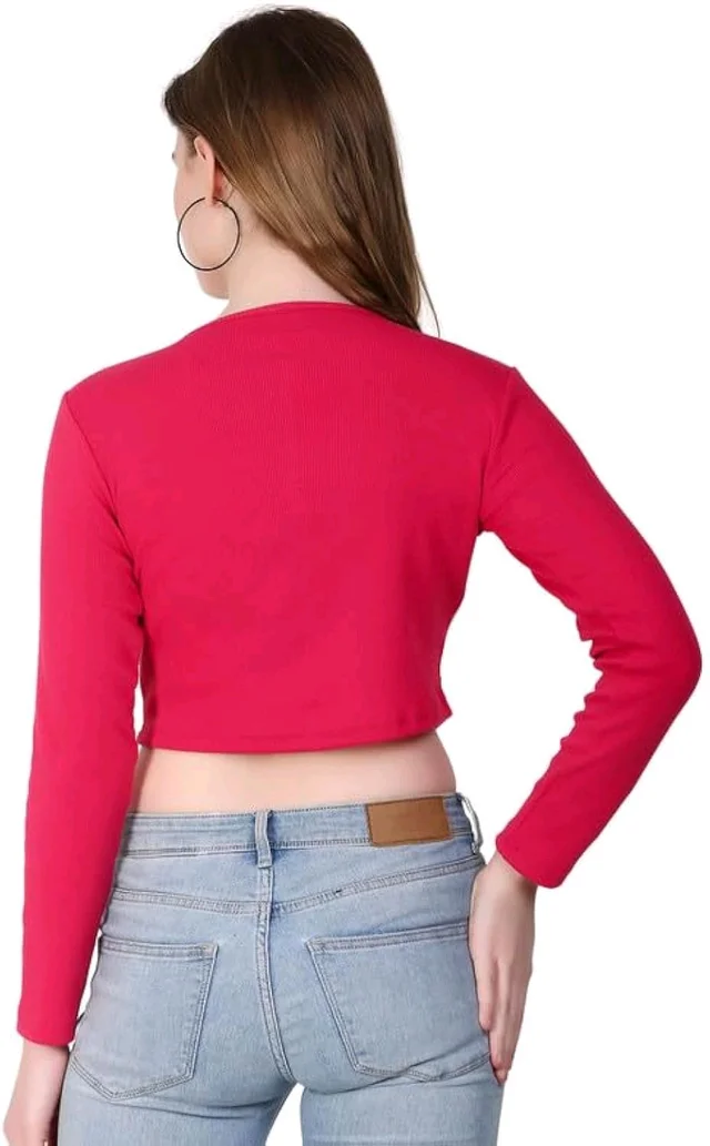 Ribbed deep Neck Crop top - Amaranth, S