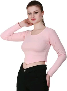 Ribbed deep Neck Crop top - Pink Flare, XL