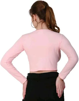 Ribbed deep Neck Crop top - Pink Flare, XL
