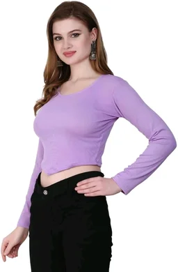 Ribbed deep Neck Crop top - Light Wisteria, XL