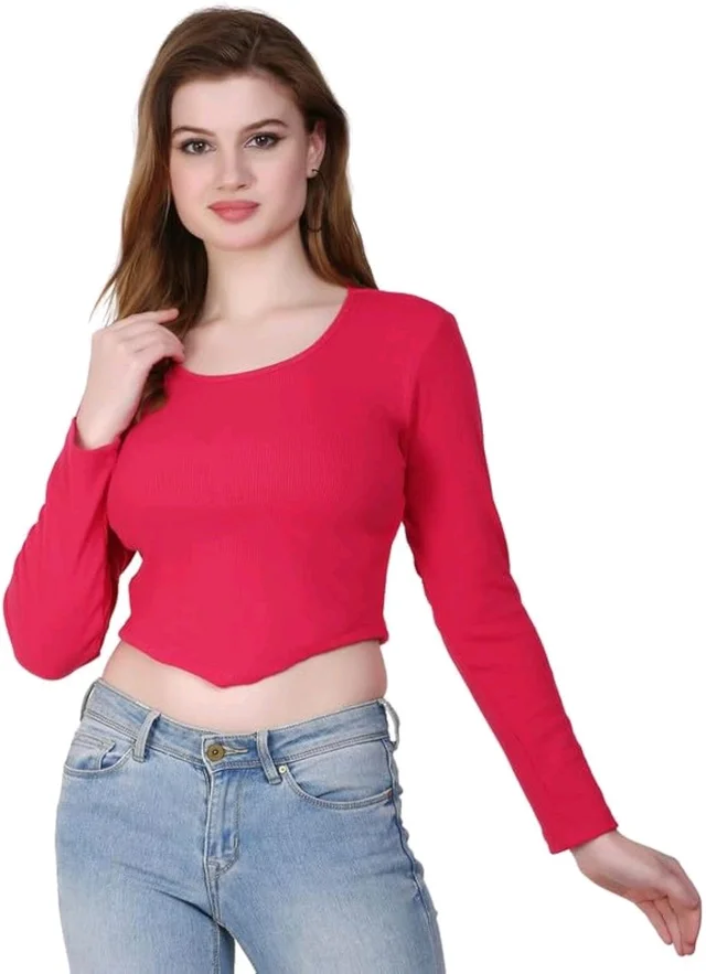 Ribbed deep Neck Crop top - Amaranth, XL