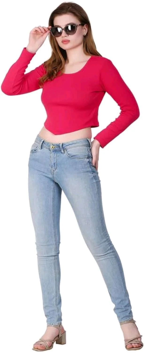 Ribbed deep Neck Crop top - Amaranth, XL