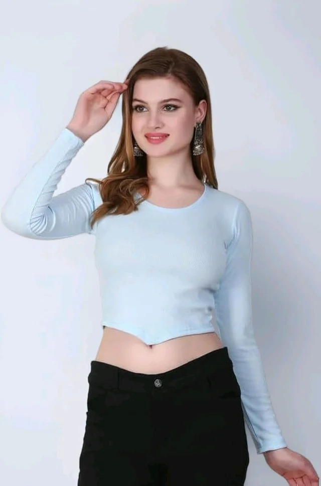 Ribbed deep Neck Crop top - Botticelli, XL