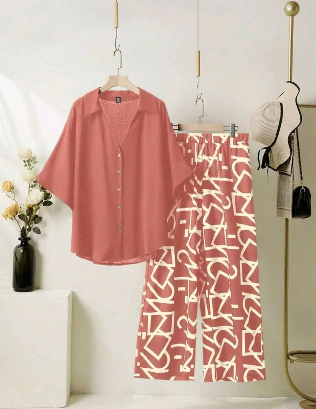 ELEGANT PINE GREEN TOP WITH GRAPHIC PALAZZO SET - Contessa, L