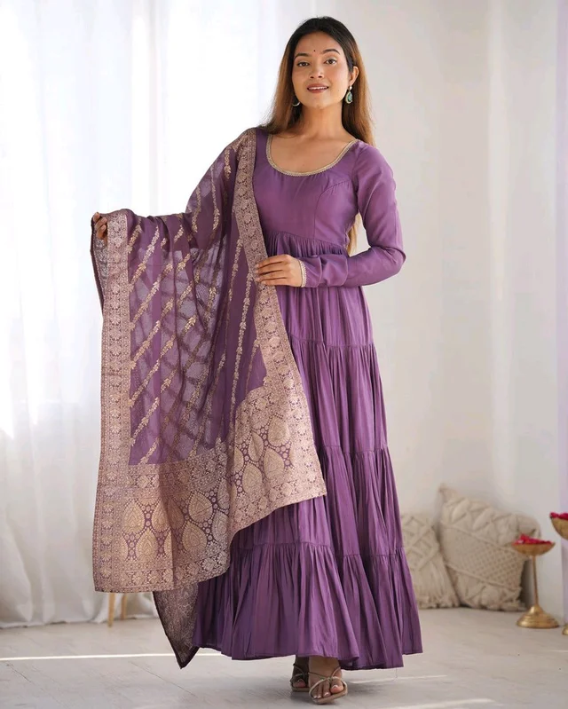PURE SOFT FOX GEORGETTE FULL FLAIR LAYRED ANARKALI SET - Strikemaster, M