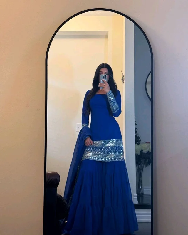 Royal blue sharara suit with dupatta - Klein Blue, L