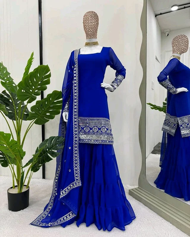 Royal blue sharara suit with dupatta - Klein Blue, L
