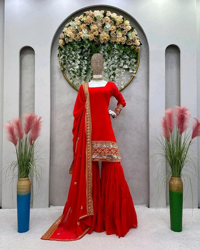 Royal blue sharara suit with dupatta - Guardsman Red, L