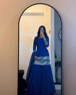 Royal blue sharara suit with dupatta - Klein Blue, M