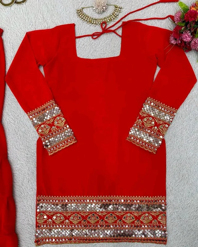 Royal blue sharara suit with dupatta - Guardsman Red, M
