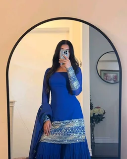 Royal blue sharara suit with dupatta - Klein Blue, XL