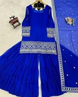 Royal blue sharara suit with dupatta - Klein Blue, XL