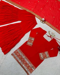 Royal blue sharara suit with dupatta - Guardsman Red, XL