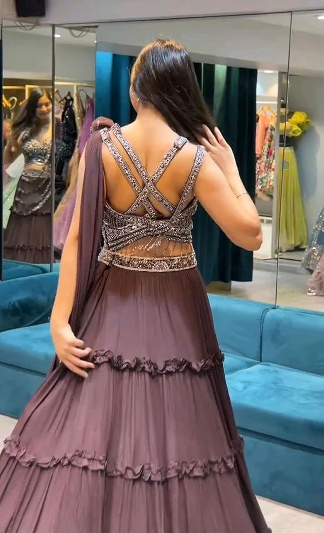 Women's Georgette Semi-Stitched Lehenga Choli Purple Free Size - Salt Box, Free Size