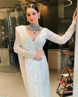 Metallic Glow Saree - Changing Colors at Every Curve - White, Free Size