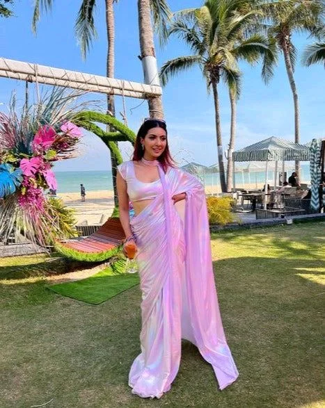Metallic Glow Saree - Changing Colors at Every Curve - Bouquet, Free Size