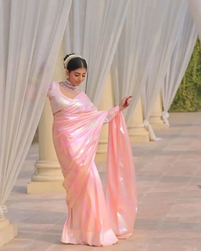 Metallic Glow Saree - Changing Colors at Every Curve - Tony's Pink, Free Size