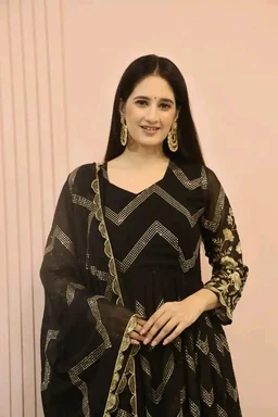 Peaceful Black Color Georgette Sequence Embroidery Gown - Black, L