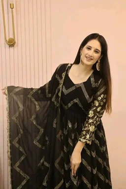 Peaceful Black Color Georgette Sequence Embroidery Gown - Black, M