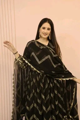Peaceful Black Color Georgette Sequence Embroidery Gown - Black, XL