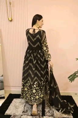 Peaceful Black Color Georgette Sequence Embroidery Gown - Black, XXL