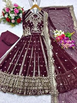 Designer Teal Blue Color Heavy Work Anarkali Gown - Tawny Port, XL