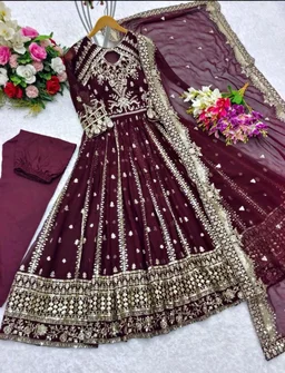 Designer Teal Blue Color Heavy Work Anarkali Gown - Tawny Port, XL