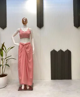 Mauve Nude Cocktail Saree - Ready to Wear - Sweet Pink, Free Size