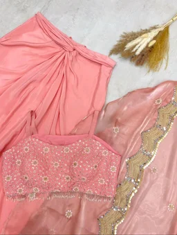 Mauve Nude Cocktail Saree - Ready to Wear - Sweet Pink, Free Size