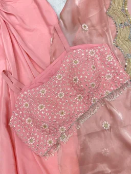 Mauve Nude Cocktail Saree - Ready to Wear - Sweet Pink, Free Size