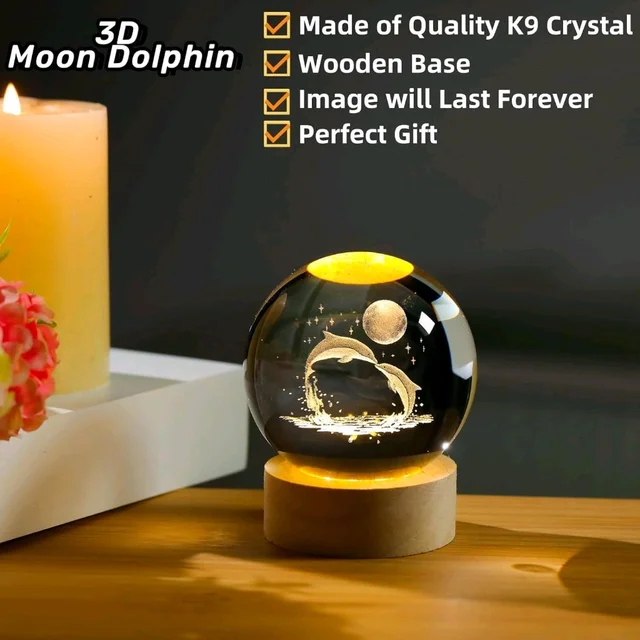 Finish TypePaintedBase MaterialWoodBulb BaseB15DProduct Dimensions6D x 8W x 6H CentimetersItem Weight350 GramsLamp TypeNight LightThis Luminous Crystal Ball Night Light is romantic for kids and adults. There are LED lamps on the wood base, and they are very bright. The product can be charged by USB and can be used as a bed light or flashlight.Beautiful Pattern: Design by 3D engravi