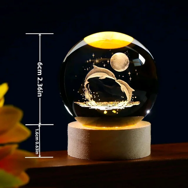 Finish TypePaintedBase MaterialWoodBulb BaseB15DProduct Dimensions6D x 8W x 6H CentimetersItem Weight350 GramsLamp TypeNight LightThis Luminous Crystal Ball Night Light is romantic for kids and adults. There are LED lamps on the wood base, and they are very bright. The product can be charged by USB and can be used as a bed light or flashlight.Beautiful Pattern: Design by 3D engravi