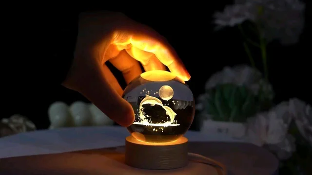 Finish TypePaintedBase MaterialWoodBulb BaseB15DProduct Dimensions6D x 8W x 6H CentimetersItem Weight350 GramsLamp TypeNight LightThis Luminous Crystal Ball Night Light is romantic for kids and adults. There are LED lamps on the wood base, and they are very bright. The product can be charged by USB and can be used as a bed light or flashlight.Beautiful Pattern: Design by 3D engravi