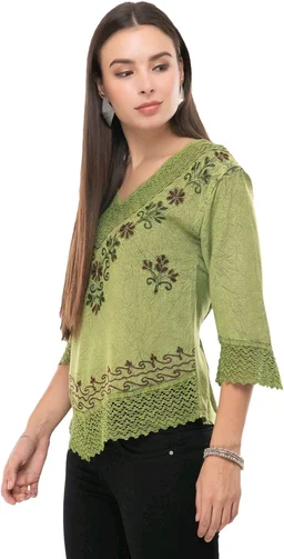 Women's Rayon Green Embroidery - Green Smoke, L
