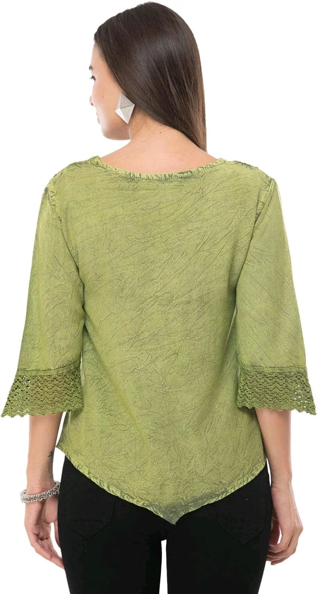 Women's Rayon Green Embroidery - Green Smoke, S