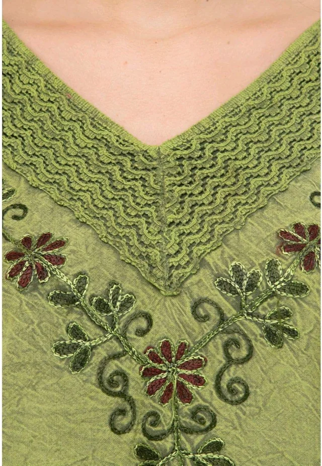 Women's Rayon Green Embroidery - Green Smoke, XL