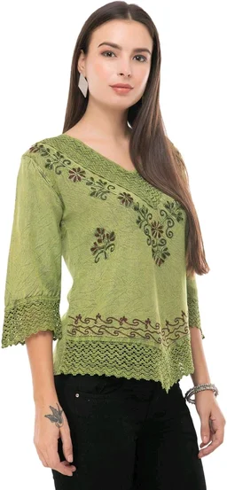 Women's Rayon Green Embroidery - Green Smoke, XL