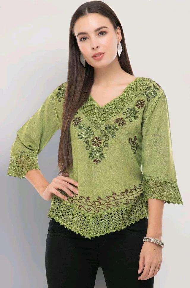 Women's Rayon Green Embroidery - Green Smoke, XS