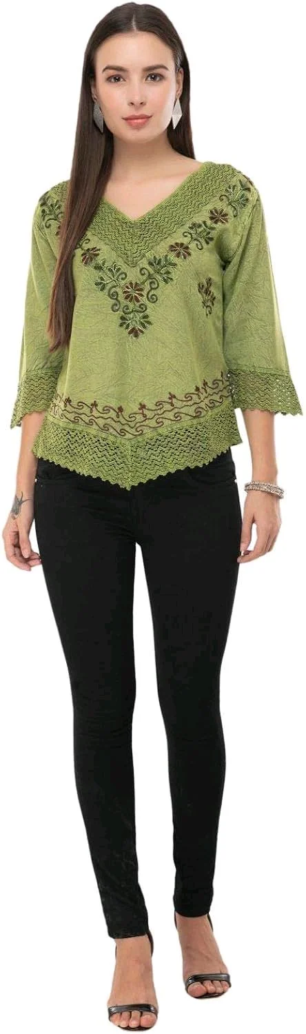 Women's Rayon Green Embroidery - Green Smoke, XS