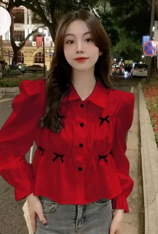 Bow Long Sleeve Shirt Women's Design Sense Niche Top New Spring and Autumn Loose Short Shirt Women - Monarch, S