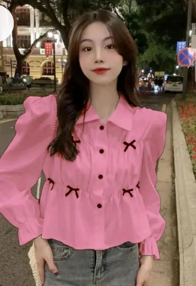 Bow Long Sleeve Shirt Women's Design Sense Niche Top New Spring and Autumn Loose Short Shirt Women - Can Can, S