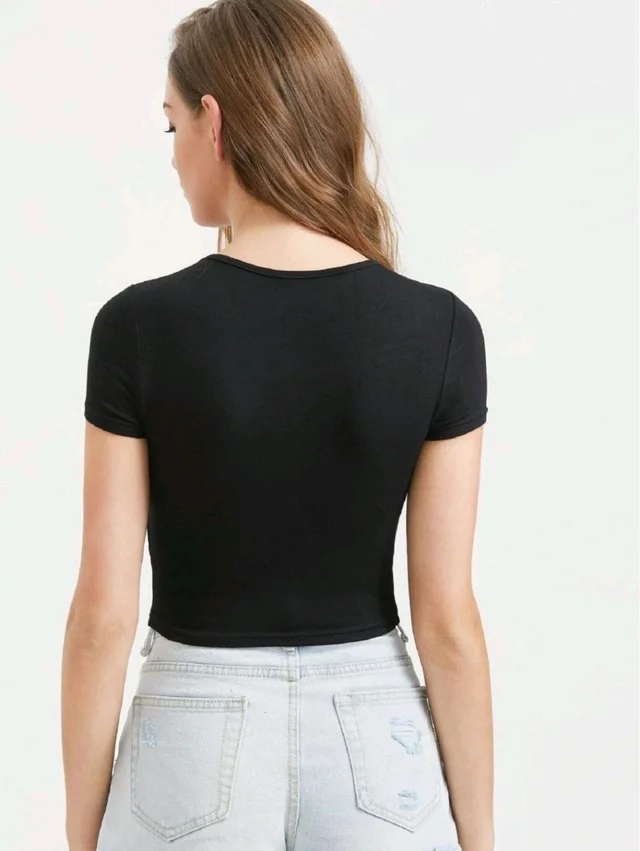 Casual Regular Sleeves Self Design Women Black Top - Black, L