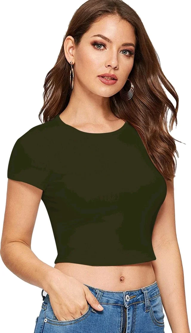 Casual Regular Sleeves Self Design Women Black Top - Thatch Green, M