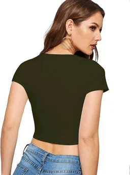 Casual Regular Sleeves Self Design Women Black Top - Thatch Green, M
