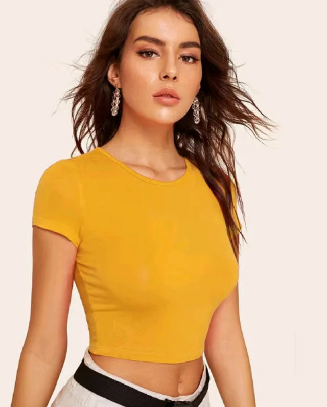 Casual Regular Sleeves Self Design Women Black Top - Fuel Yellow, S