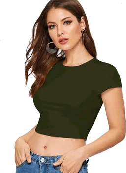 Casual Regular Sleeves Self Design Women Black Top - Thatch Green, S
