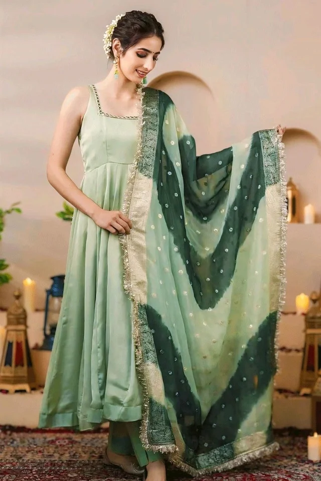 Pista Color Long Gown For Mehendi Rasam - Norway, L